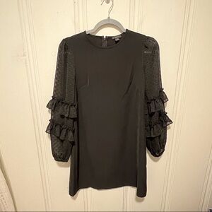 Ann Taylor Black Statement Ruffle Swiss Dot Sleeve Shift Dress Size 0P NWOT